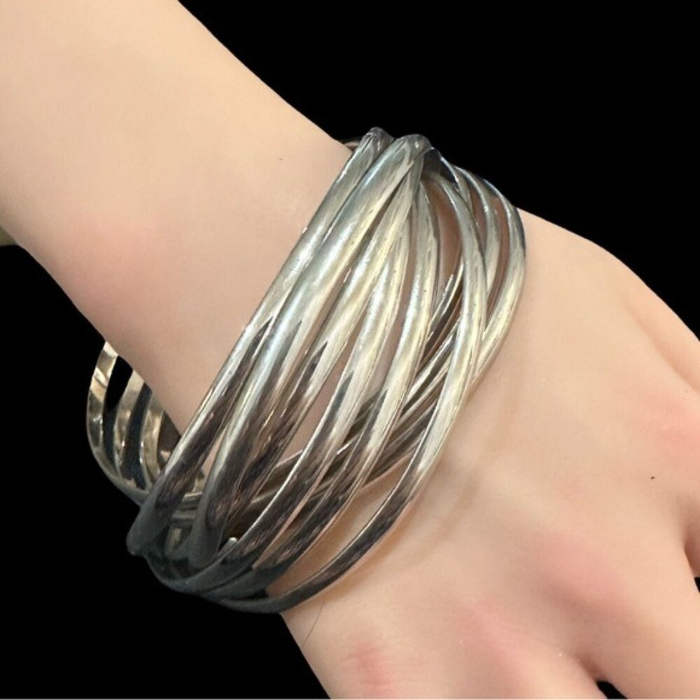 Silver-Tone Bangles Bracelets For Women - Interwoven Stack